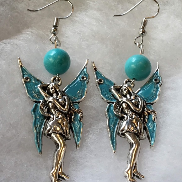Blue Turquoise Magnesite Fairy Earrings - Picture 2 of 8